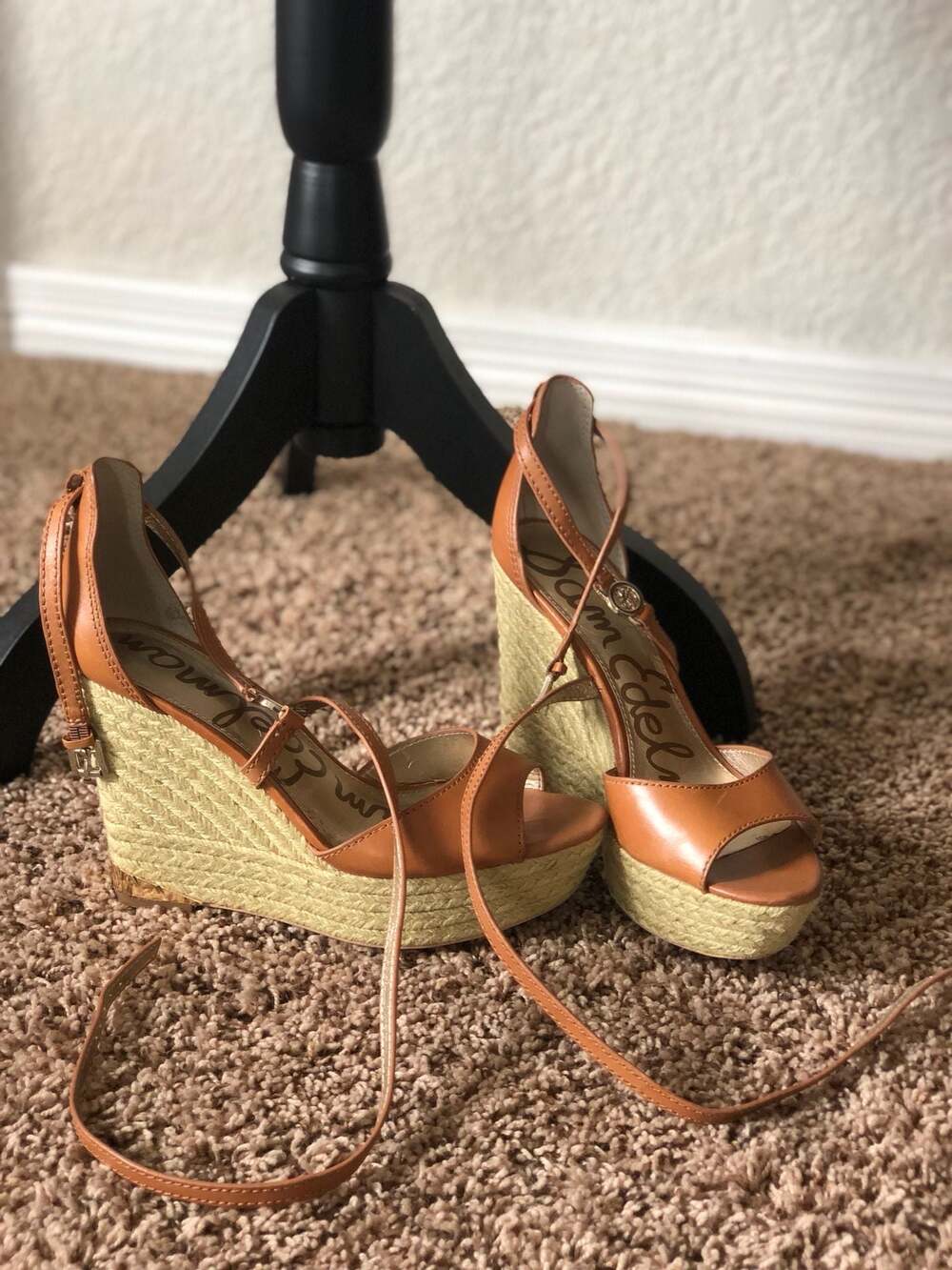 Sam Edelman Turner Leather Peep-Toe Espadrille Wedge Sandals